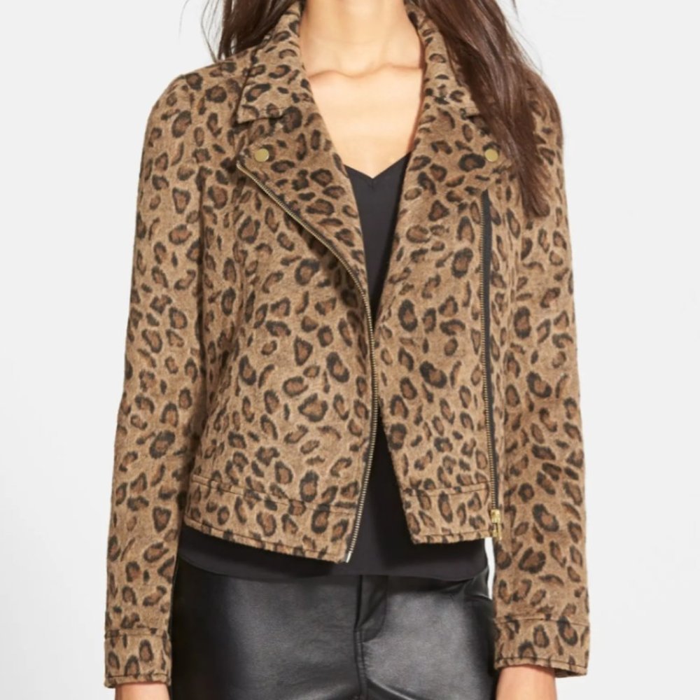 Leopard print motorcycle jacket